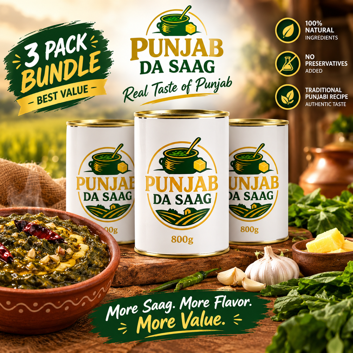 Punjab Da Saag – Ready-to-Eat Sarson Da Saag 3-Pack (3 × 800g)